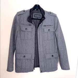 GUESS Men's Charcoal Military Jacket Coat Small Gray
